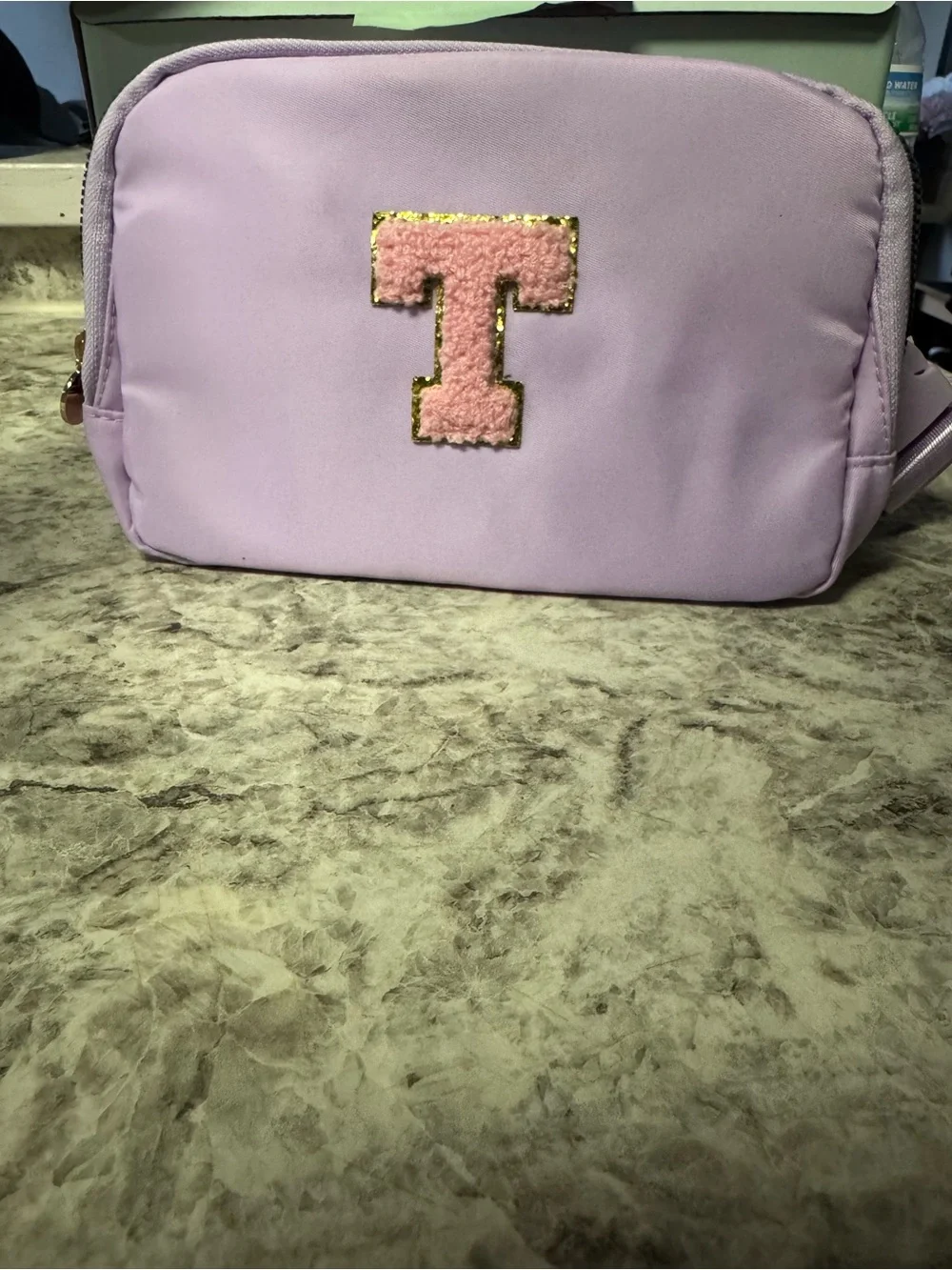 Lavender Cosmetic Pouch with Pink 'T' Accent